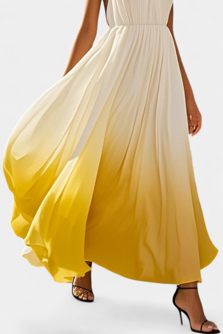 Starla Vestido Maxi Halter Plisado con Detalles de Perlas