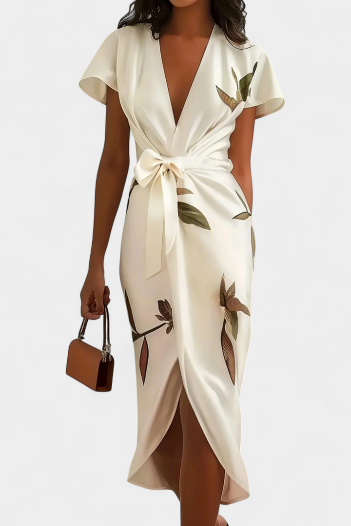 Dhalia Vestido Cruzado con Estampado de Hojas