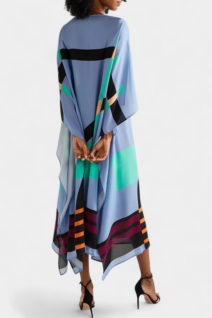 Elenora Caftán Geométrico de Corte Amplio con Tejido Butterfly Mesh