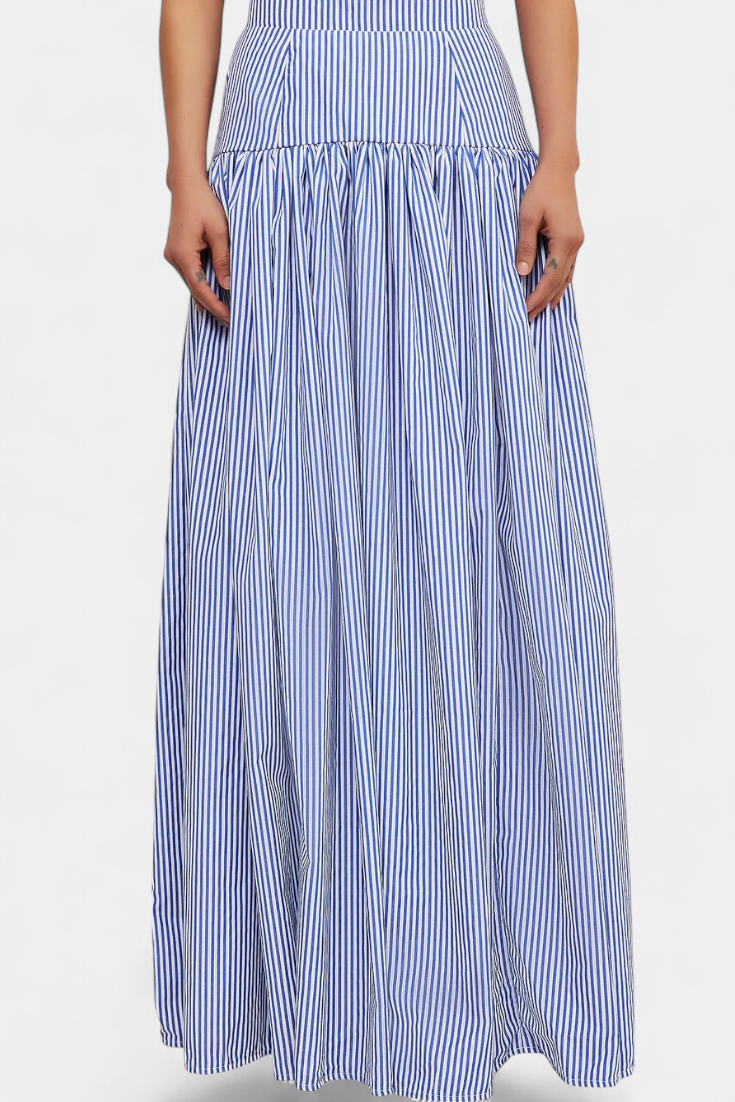 Ippolita Camisa de Cuello Alto a Rayas y Falda de Traje Plisada