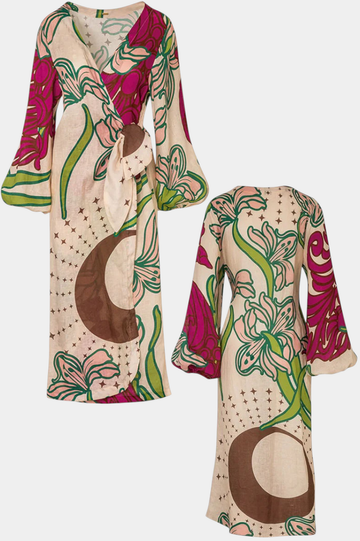 Fana Vestido Cruzado Estampado Floral con Lazo a la Cintura