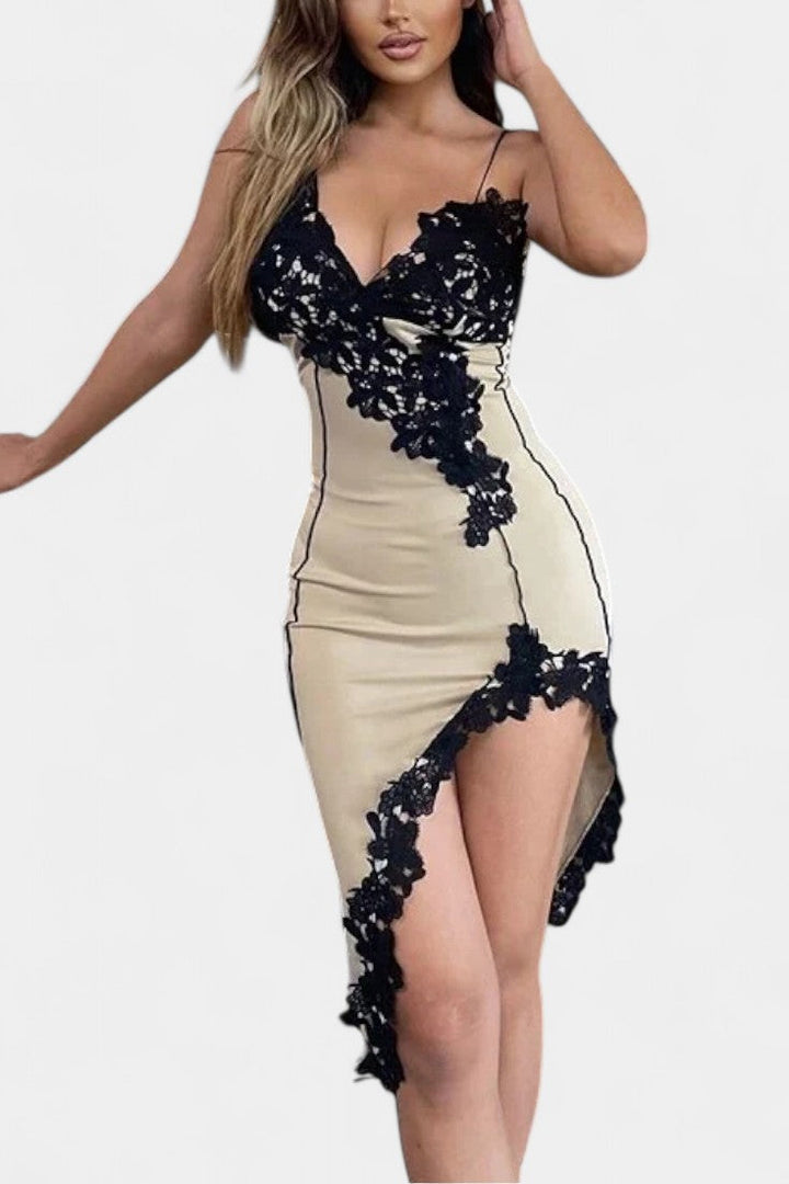 Diana Vestido Midi de Panel de Encaje Asimétrico