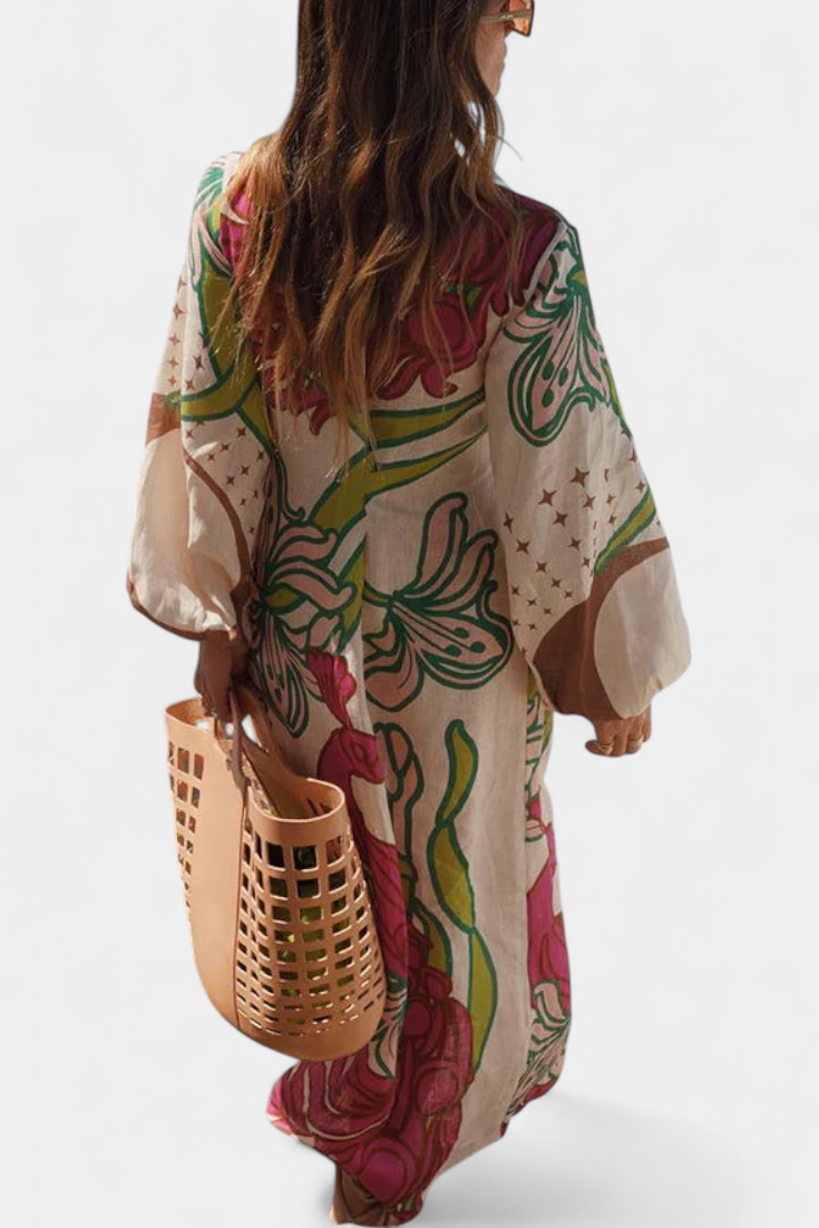 Fana Vestido Cruzado Estampado Floral con Lazo a la Cintura