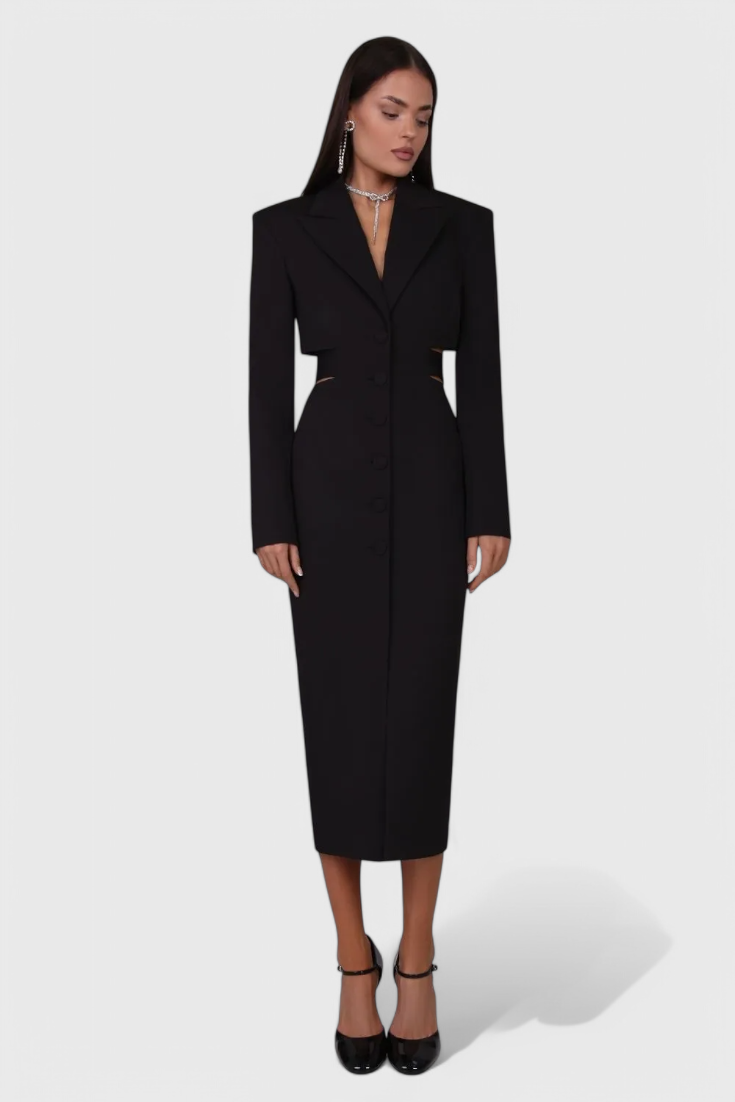 Bernice Vestido Blazer Midi con Corte y Espalda Descubierta