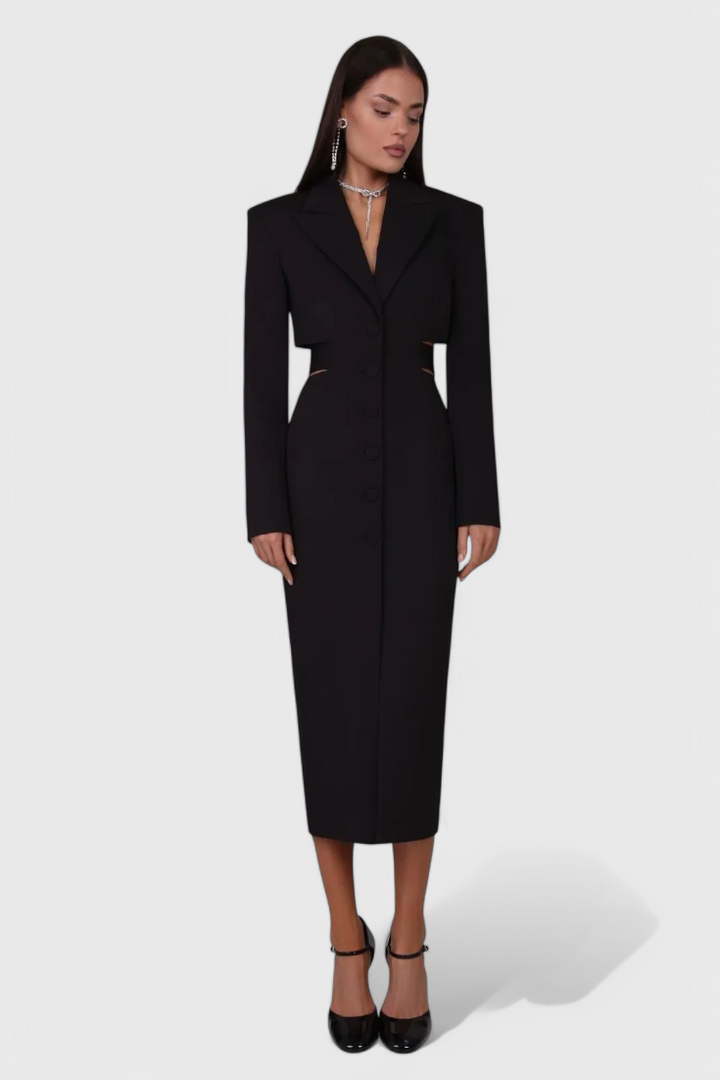 Bernice Vestido Blazer Midi con Corte y Espalda Descubierta