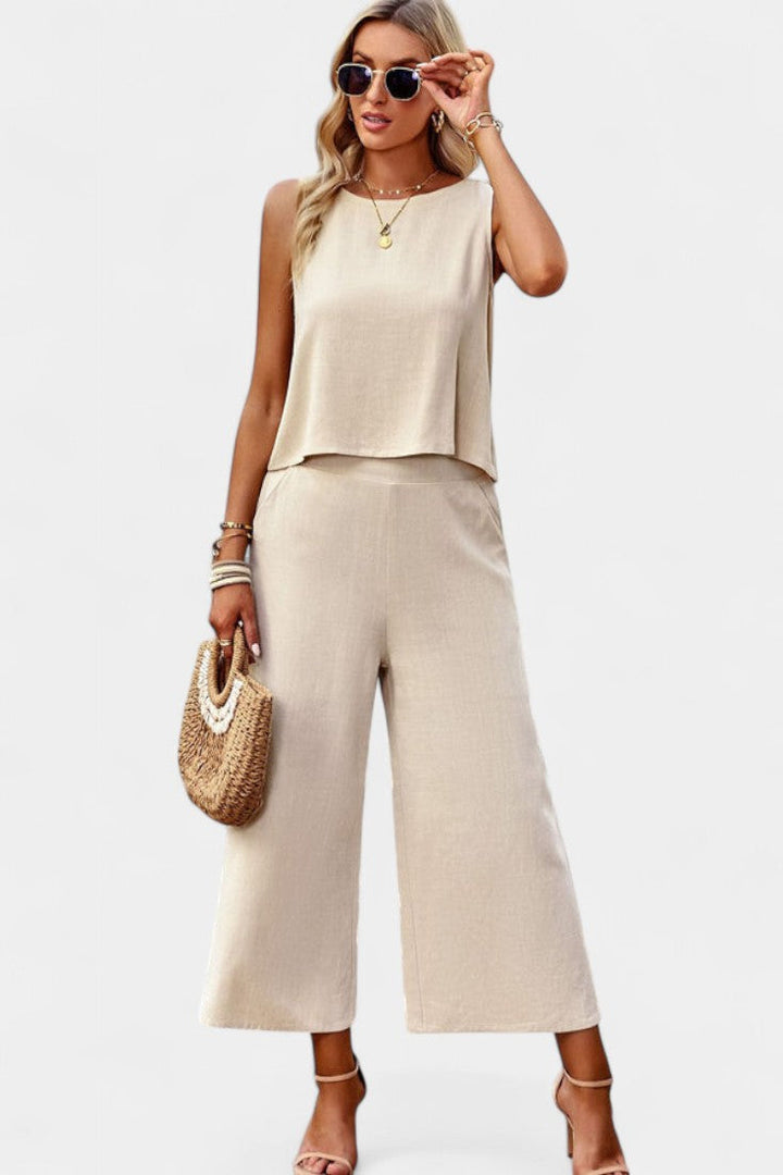 Lavinia Conjunto Boho de Top y Shorts en Lino y Algodón