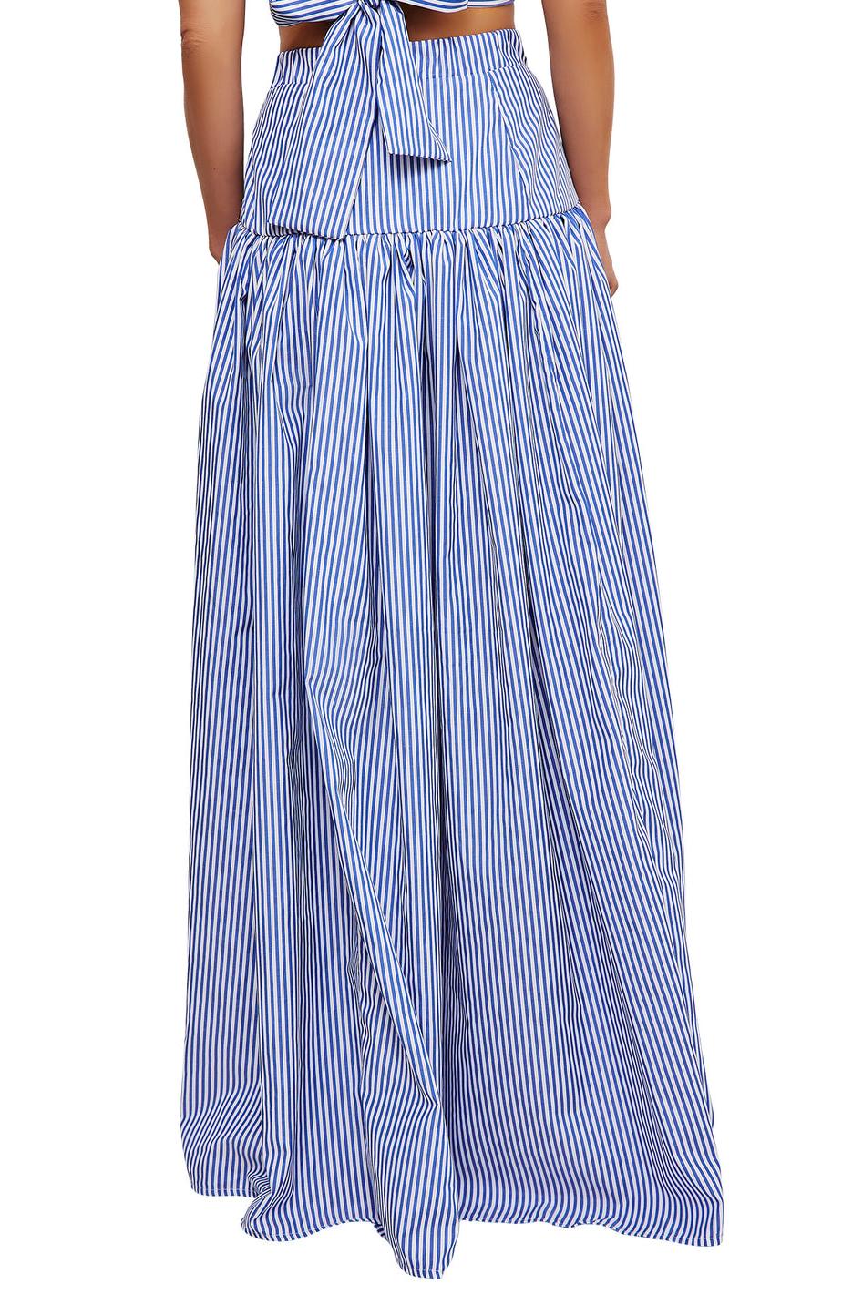 Ippolita Camisa de Cuello Alto a Rayas y Falda de Traje Plisada