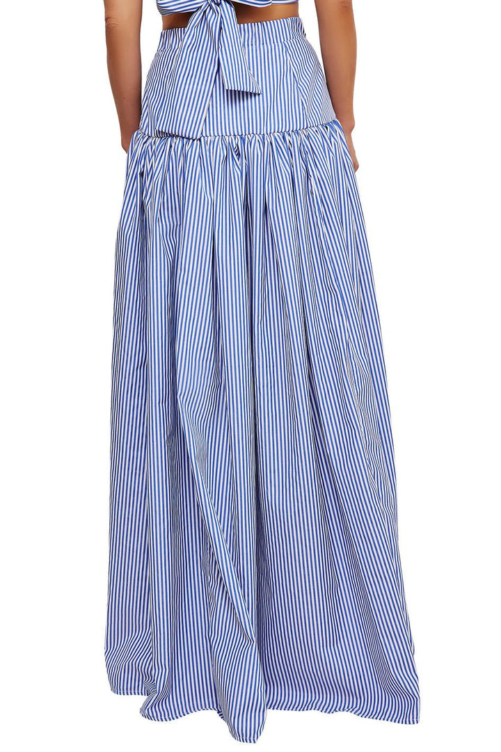 Ippolita Camisa de Cuello Alto a Rayas y Falda de Traje Plisada