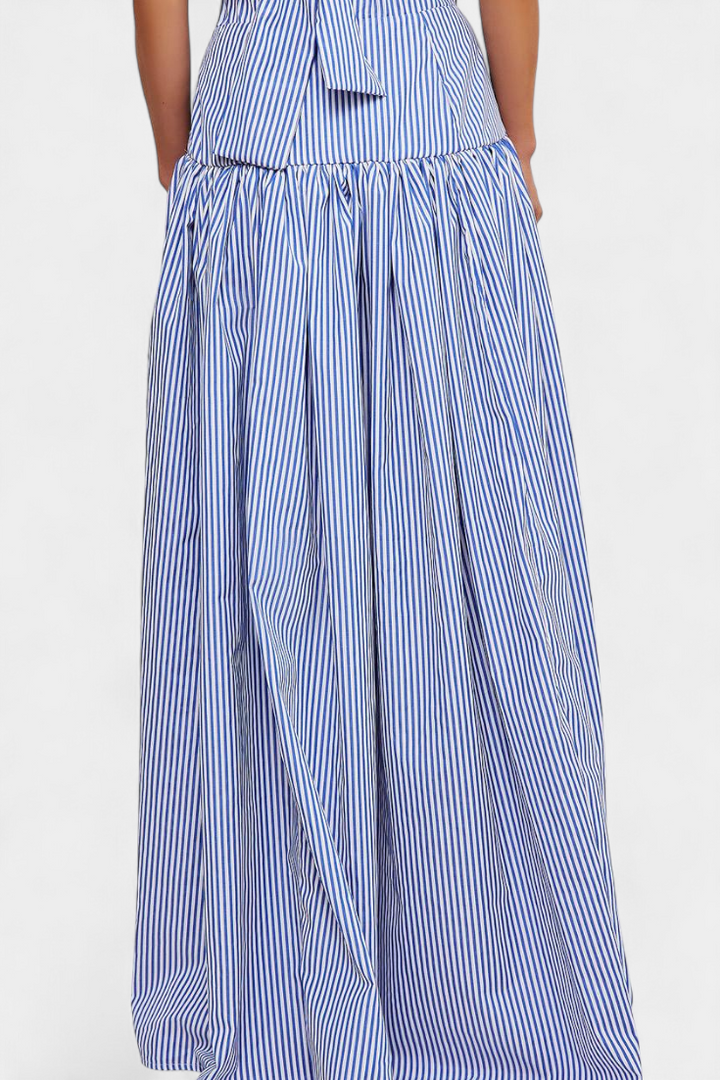 Ippolita Camisa de Cuello Alto a Rayas y Falda de Traje Plisada