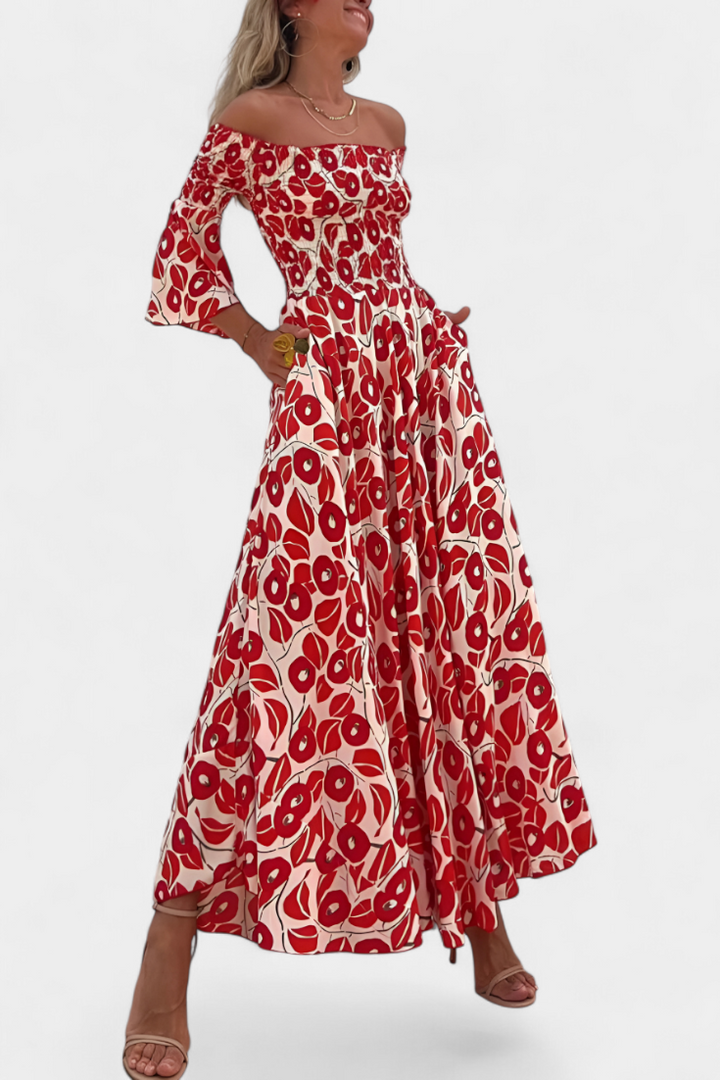 Mar Vestido Floral con Hombros Descubiertos