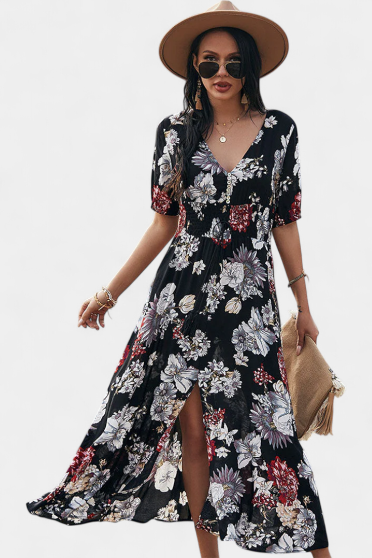 Benoja Vestido de Verano con Estampado Floral y Silueta Definida