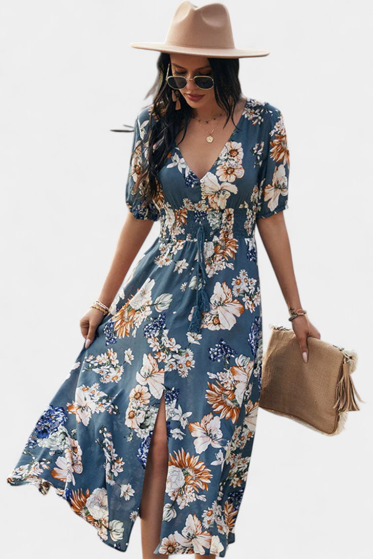 Benoja Vestido de Verano con Estampado Floral y Silueta Definida