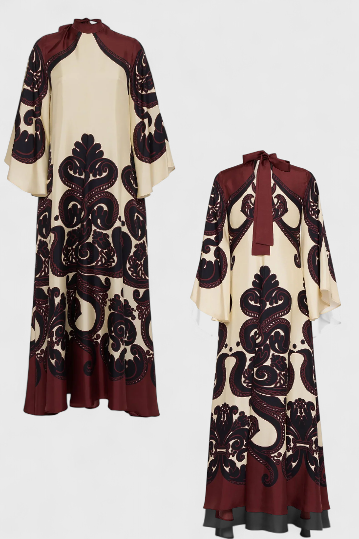 Maritza Vestido Largo con Cuello Alto y Estampado de Grenadilla