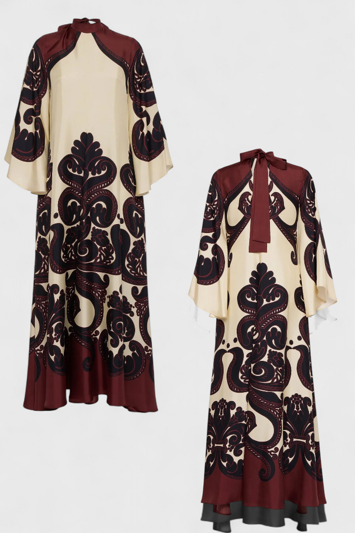 Maritza Vestido Largo con Cuello Alto y Estampado de Grenadilla