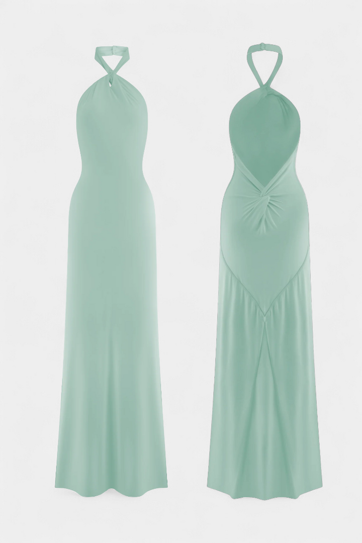 Trinity Vestido Halter Ajustado con Fruncido y Espalda Descubierta