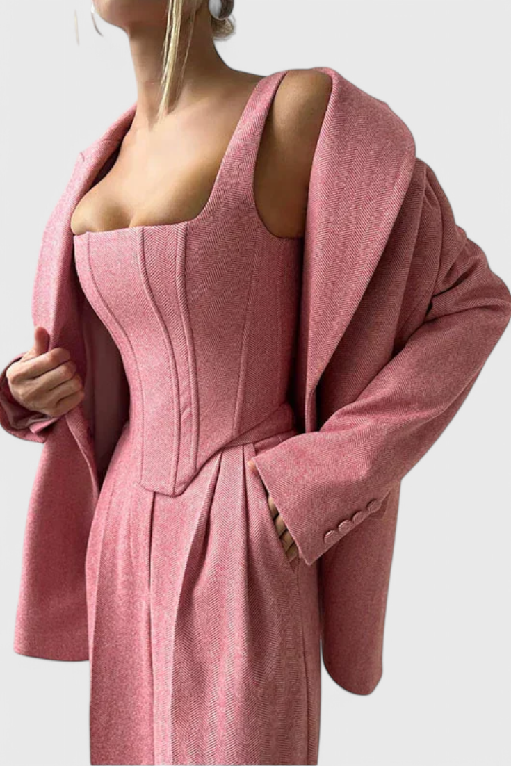 Evena Traje de 3 Piezas con Corsé Estructurado