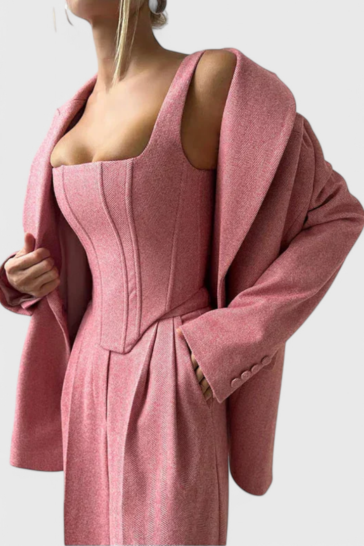 Evena Traje de 3 Piezas con Corsé Estructurado