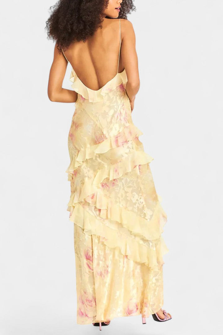 Fawn Vestido Maxi con Volantes Florales