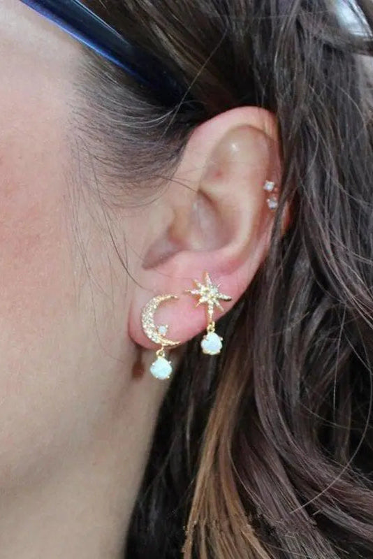 Moon and Star Earrings in Gold