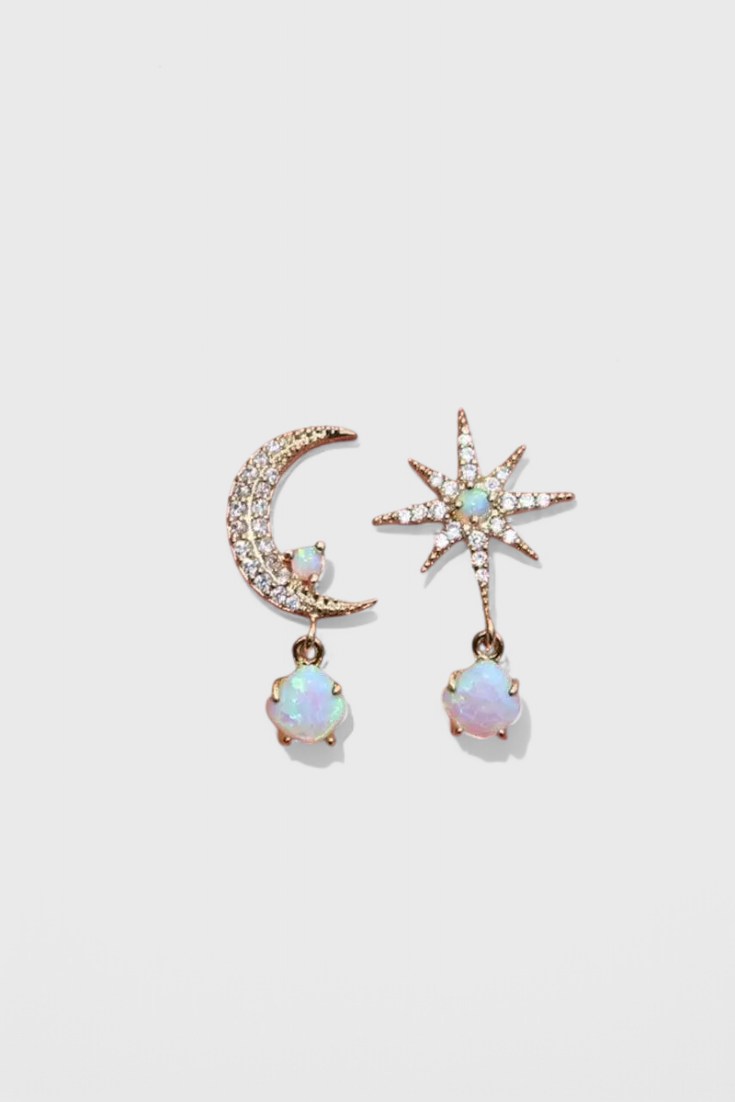 Moon and Star Earrings in Gold