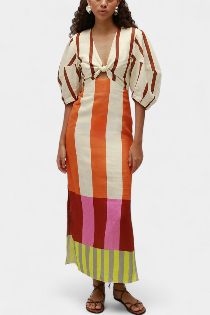 Alison Vestido Suave con Escote Frontal y Mangas Abullonadas