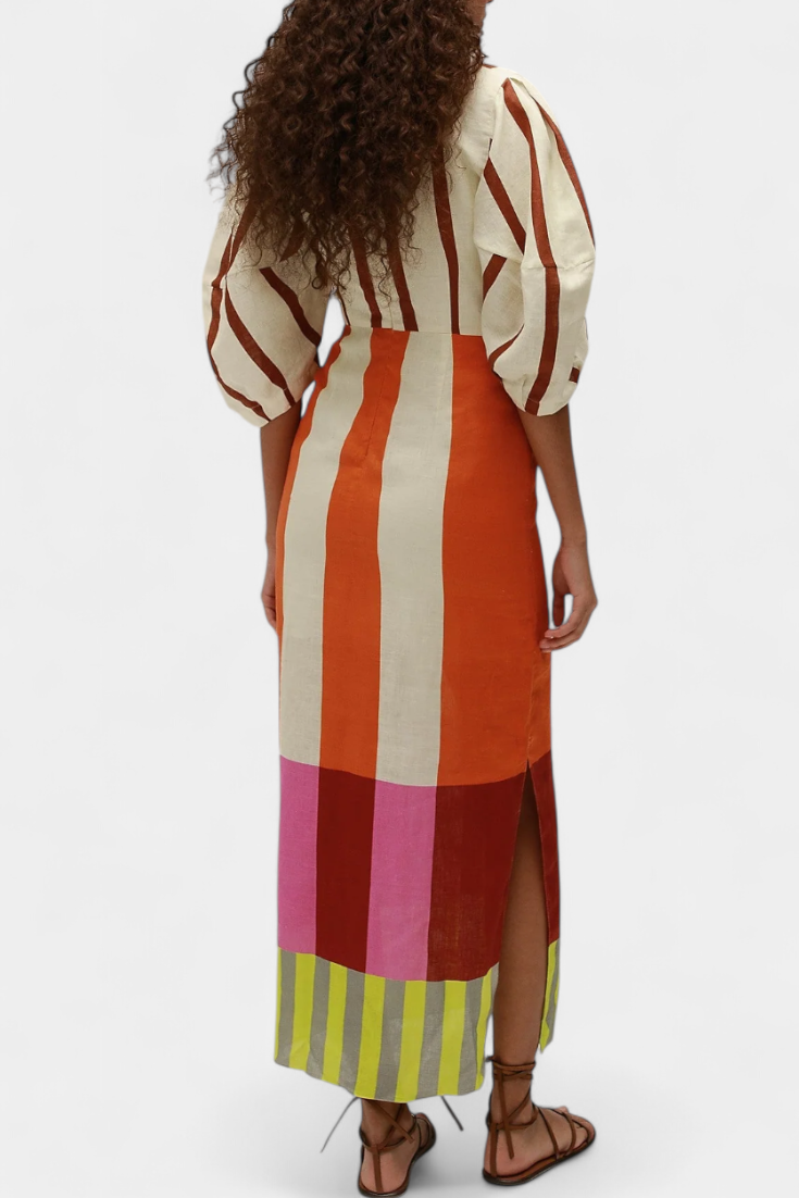 Alison Vestido Suave con Escote Frontal y Mangas Abullonadas