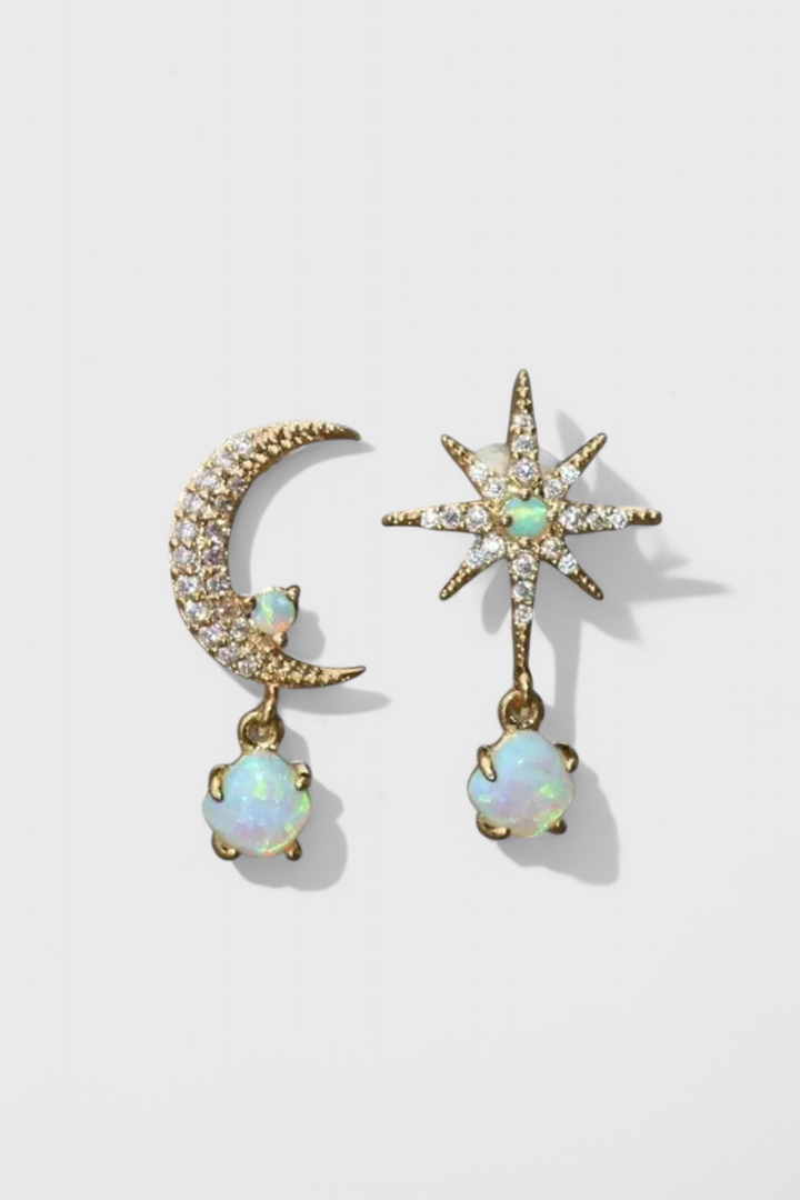 Moon and Star Earrings in Gold