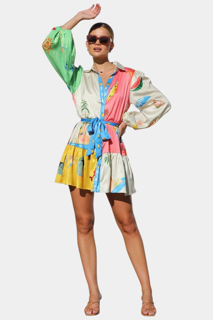 Fallon Vestido Mini Impreso Multi-Color