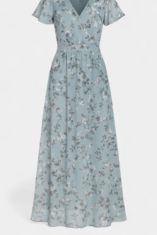 Amara Vestido Maxi Floral con Escote en V y Mangas Aladas