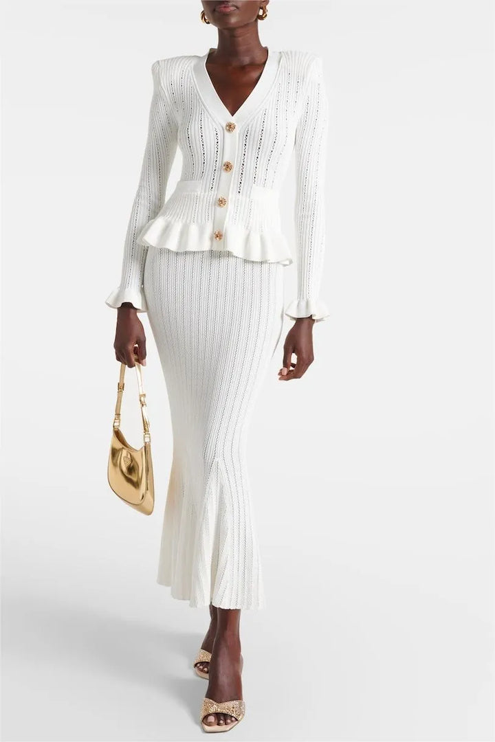 Prudence Conjunto de Vestido Midi de Punto Refinado y Top con Botones