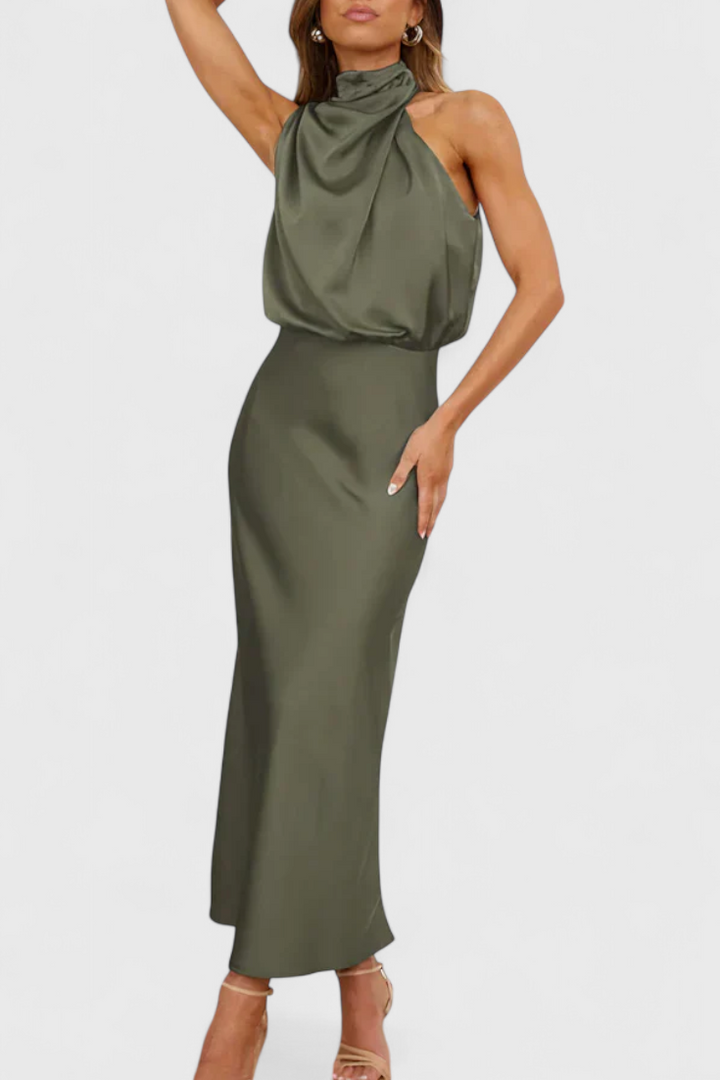 Rina Vestido Elegante de Cuello Halter Drapeado