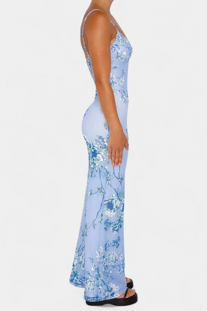 Iris Vestido de Encaje Floral Azul