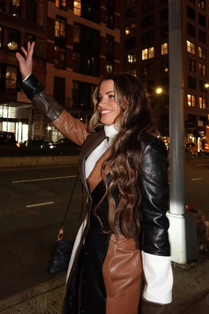 Norelle Abrigo Trench de Cuero Patchwork