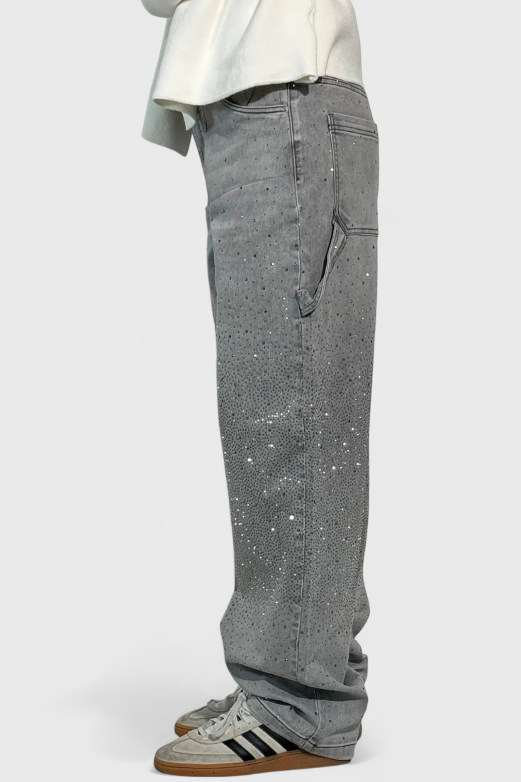 Dariya Jeans Cargo Balloon con Brillo y Aplicaciones de Pedrería