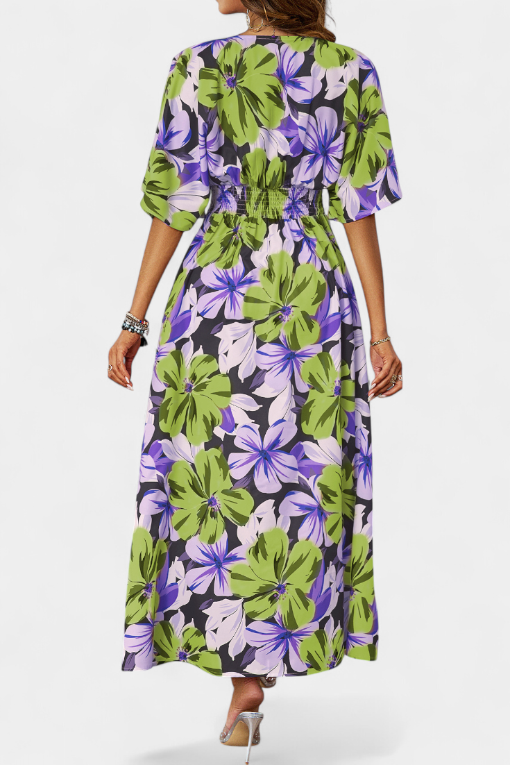Julie Vestido Largo con Estampado Floral y Escote Cruzado