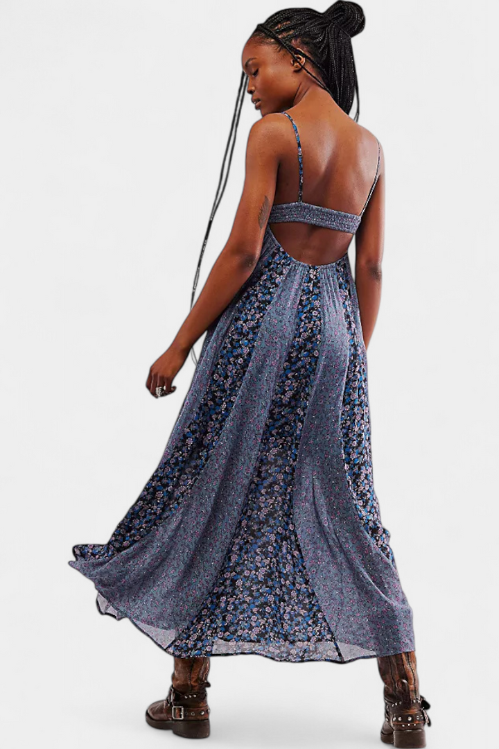 Lexa Vestido Boho Floral de Chiffon con Espalda Descubierta