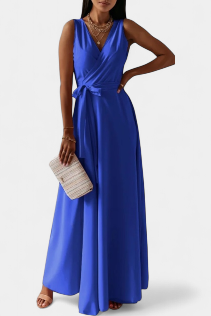 Marla – Vestido Largo de Escote en V y Silueta Fluida