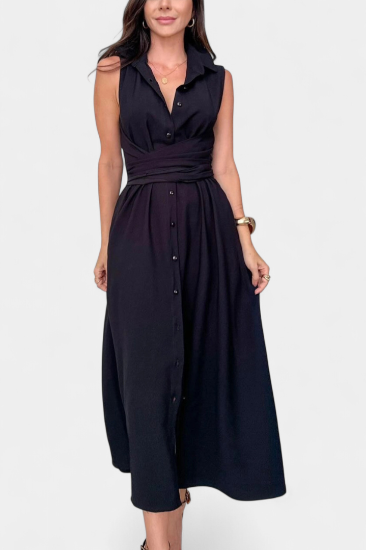 Meryl Vestido Camisero con Botones y Lazo Ajustable