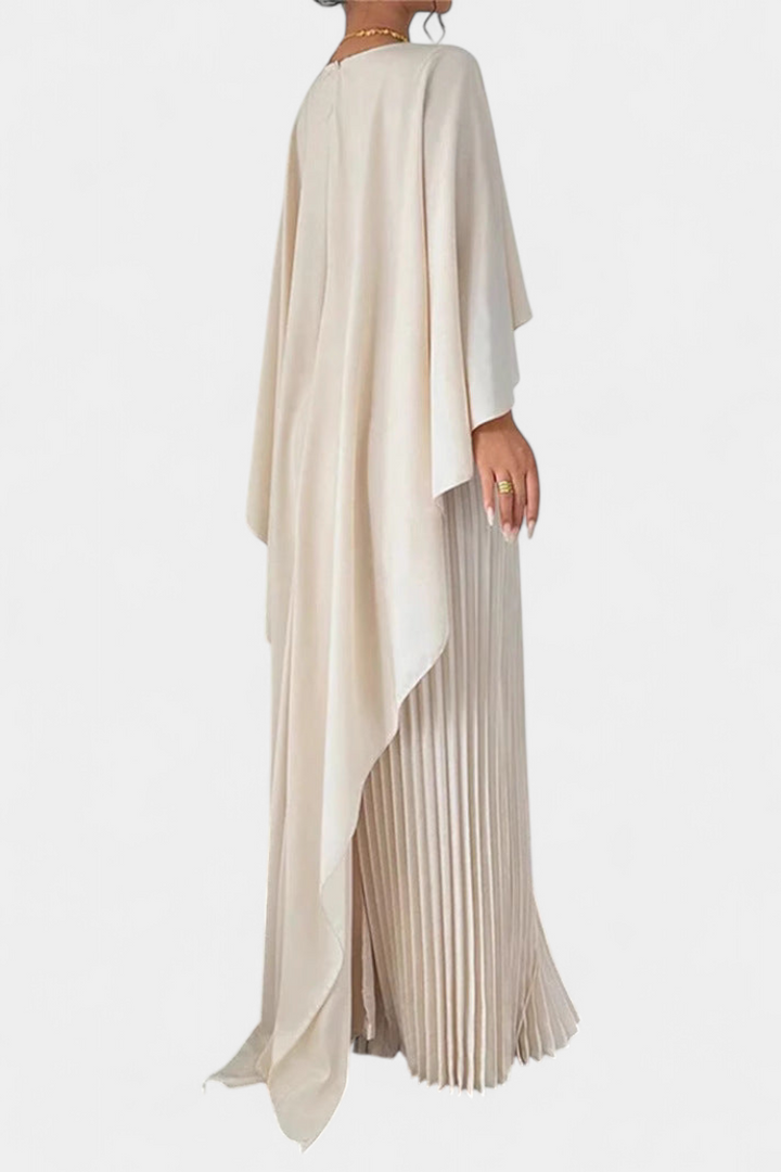 Jane Vestido Maxi de Cuello Alto con Pliegues y Mangas de Volante