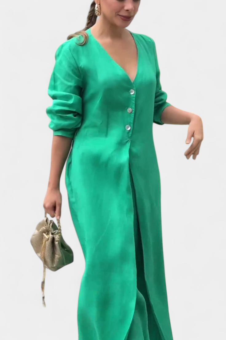 Whitney Mono Largo con Escote en V y Abertura Frontal