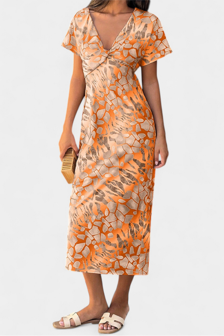 Triana Dress with Abstract Print and V-Neck