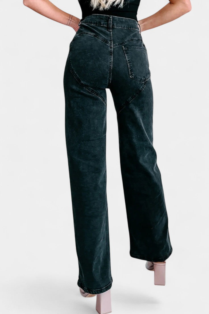 Jeans Evian Rotos de Pierna Recta con Rhinestones