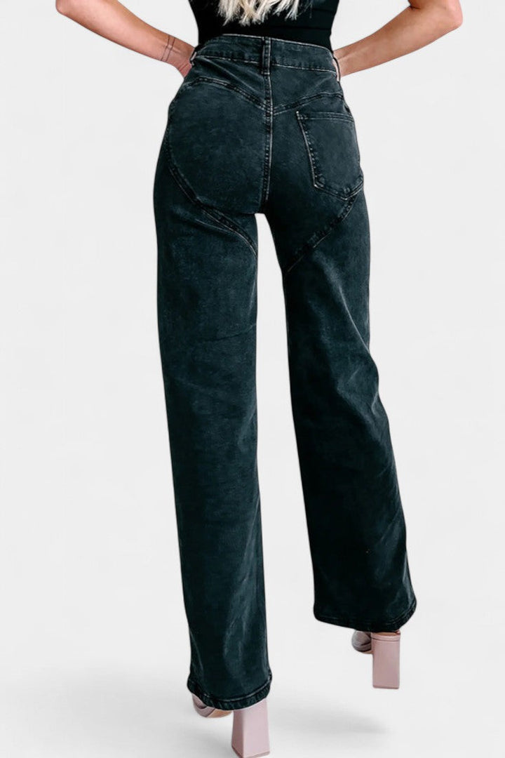 Jeans Evian Rotos de Pierna Recta con Rhinestones