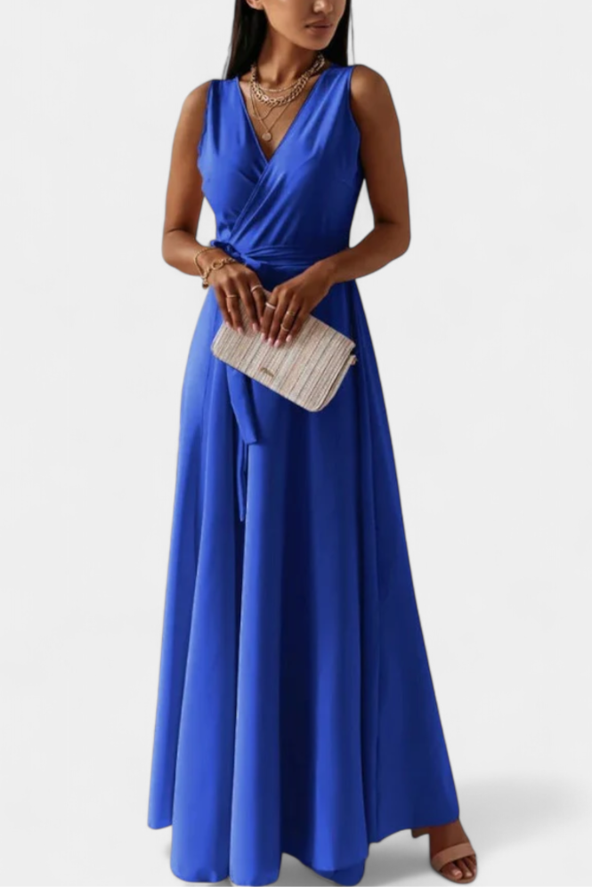 Marla – Vestido Largo de Escote en V y Silueta Fluida