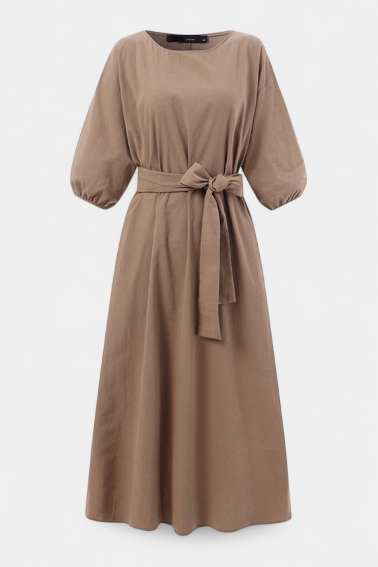 Krisbel Vestido de Lino Algodón con Cintura Anudada