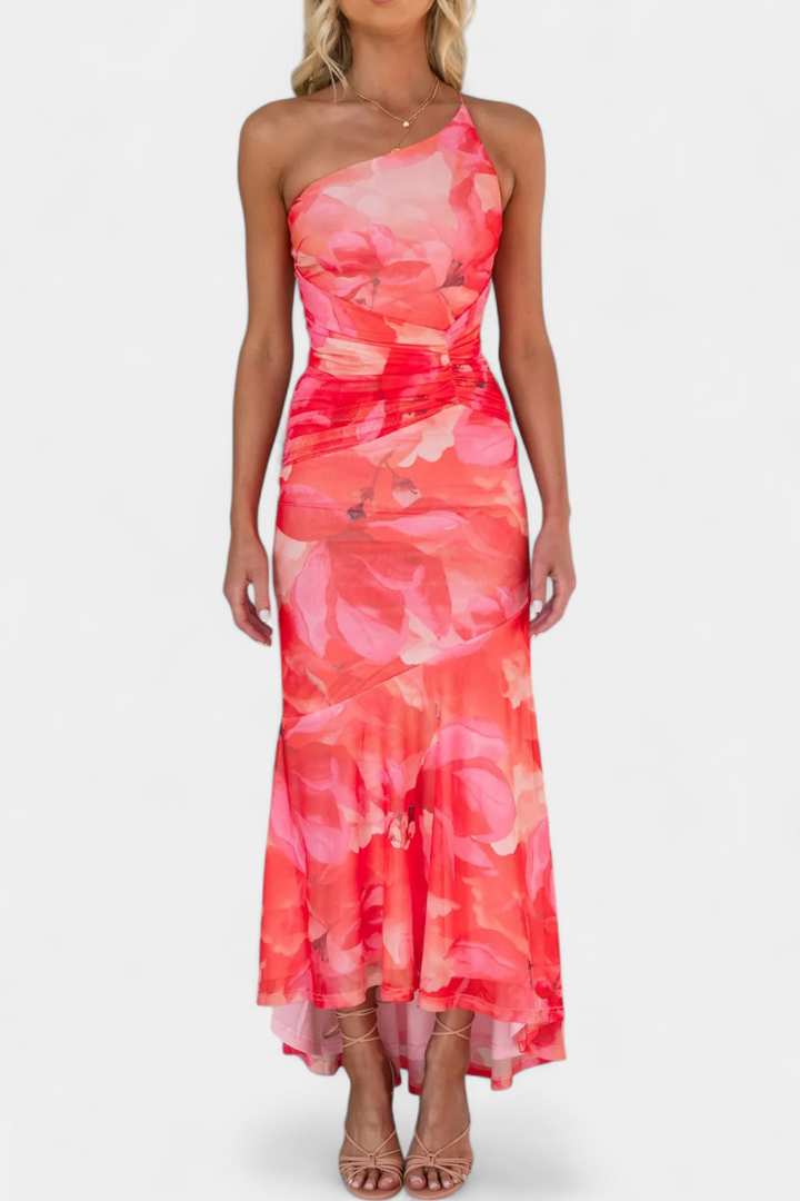 Abigail Vestido Largo de Floral con Una Sola Manga