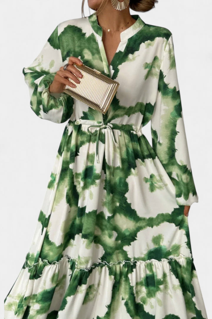 María Vestido Maxi de Manga Larga con Escote en V