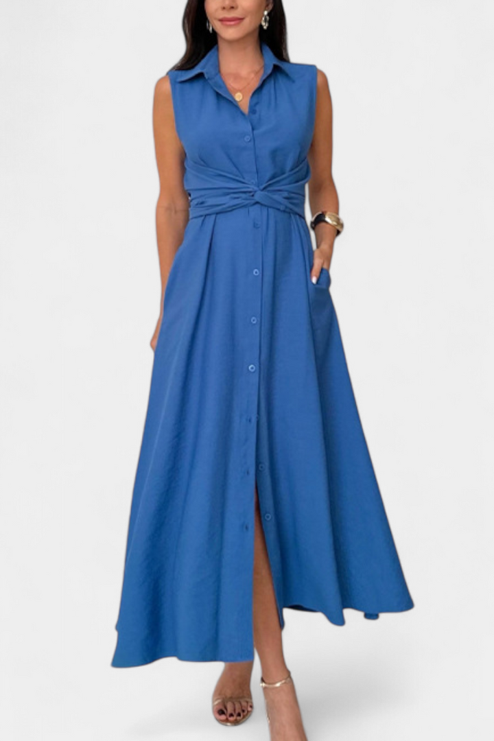 Meryl Vestido Camisero con Botones y Lazo Ajustable