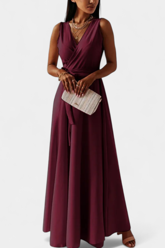 Marla – Vestido Largo de Escote en V y Silueta Fluida