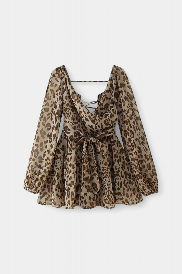 Skylar Vestido Mini con Escote en V y Mangas Ligeras